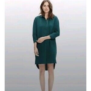 Madewell Green Crepe Shift Shirt Dress Small Textured Collared Casual